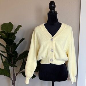 Zara Soft Yellow Cardigan with Floral Buttons
